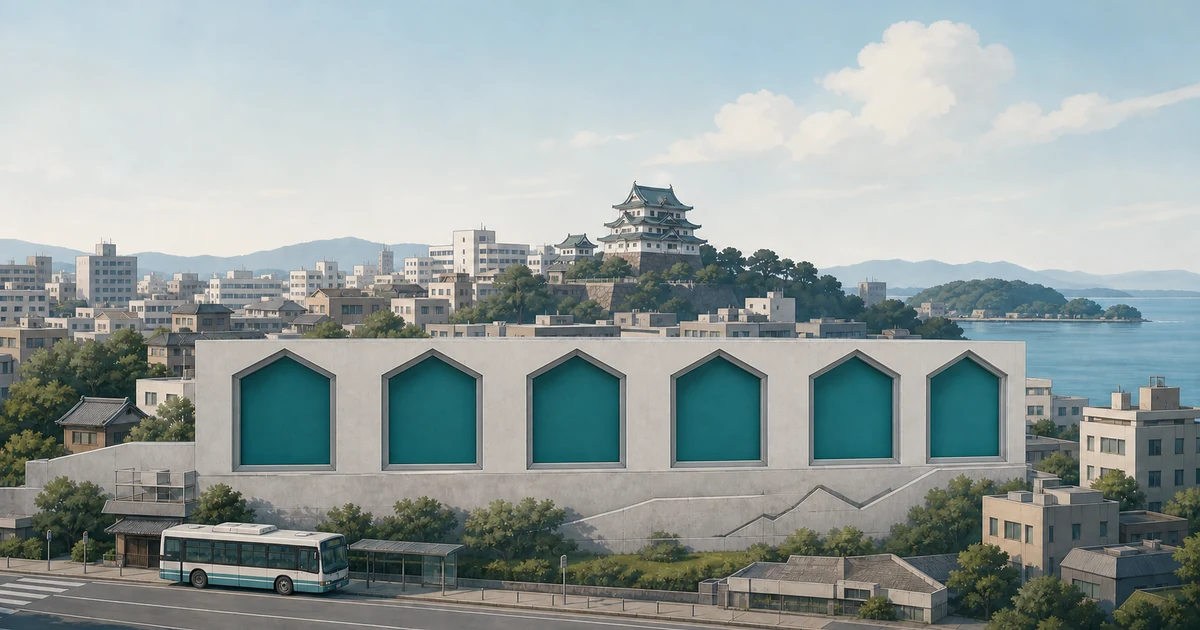 抽象化した和歌山市の都市景観と、同じ大きさの六つの選択肢を表した政策比較のイメージ